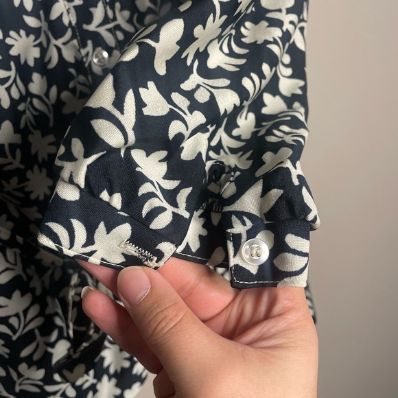 vintage ship n shore blouse 1970’s Tie Waist Button Front Long Sleeve floral - Picture 4 of 5